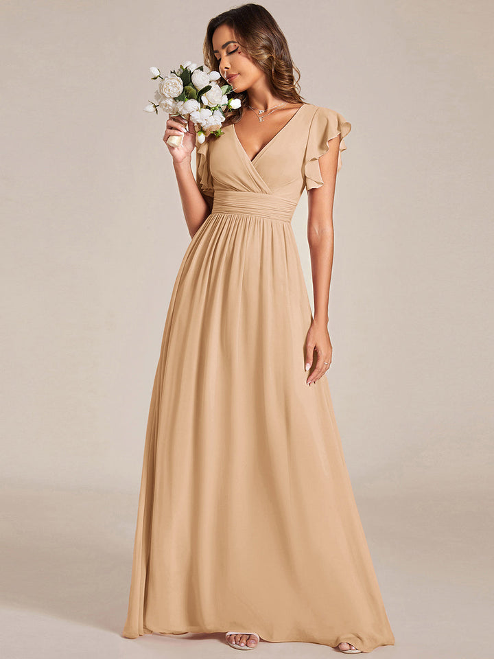 ever LILYANA|Abito da damigella in chiffon con maniche plissettate e scollatura sul retro