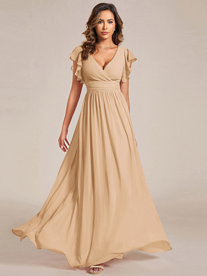 ever LILYANA|Abito da damigella in chiffon con maniche plissettate e scollatura sul retro