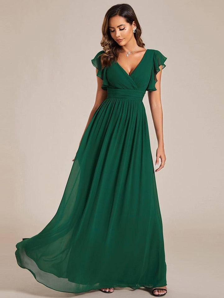 ever LILYANA|Abito da damigella in chiffon con maniche plissettate e scollatura sul retro