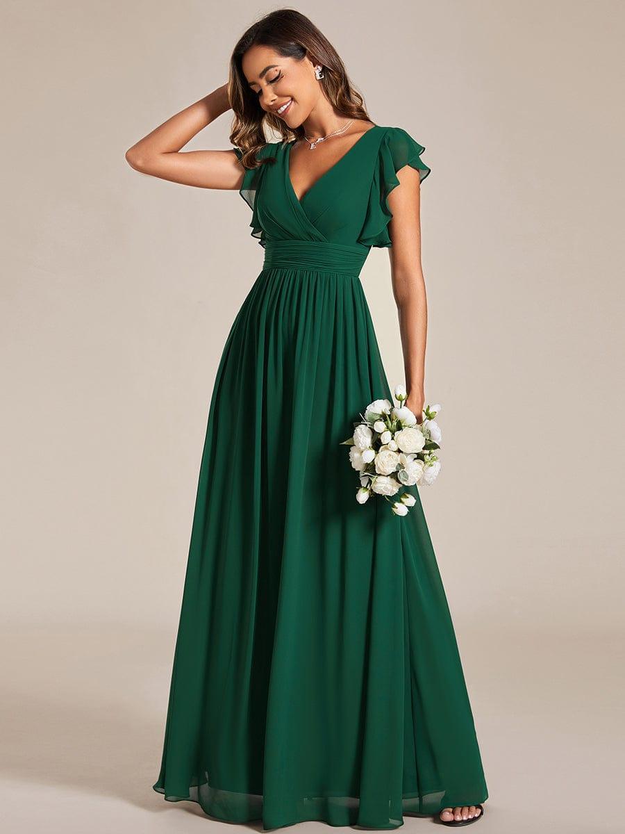 ever LILYANA|Abito da damigella in chiffon con maniche plissettate e scollatura sul retro