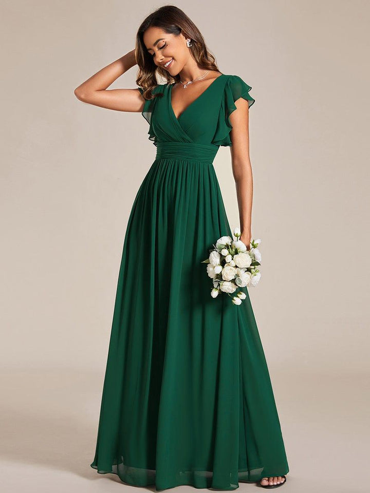 ever LILYANA|Abito da damigella in chiffon con maniche plissettate e scollatura sul retro