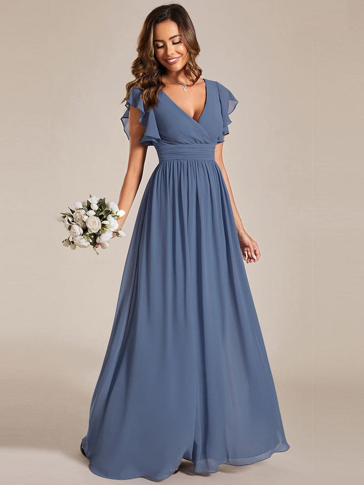 ever LILYANA|Abito da damigella in chiffon con maniche plissettate e scollatura sul retro