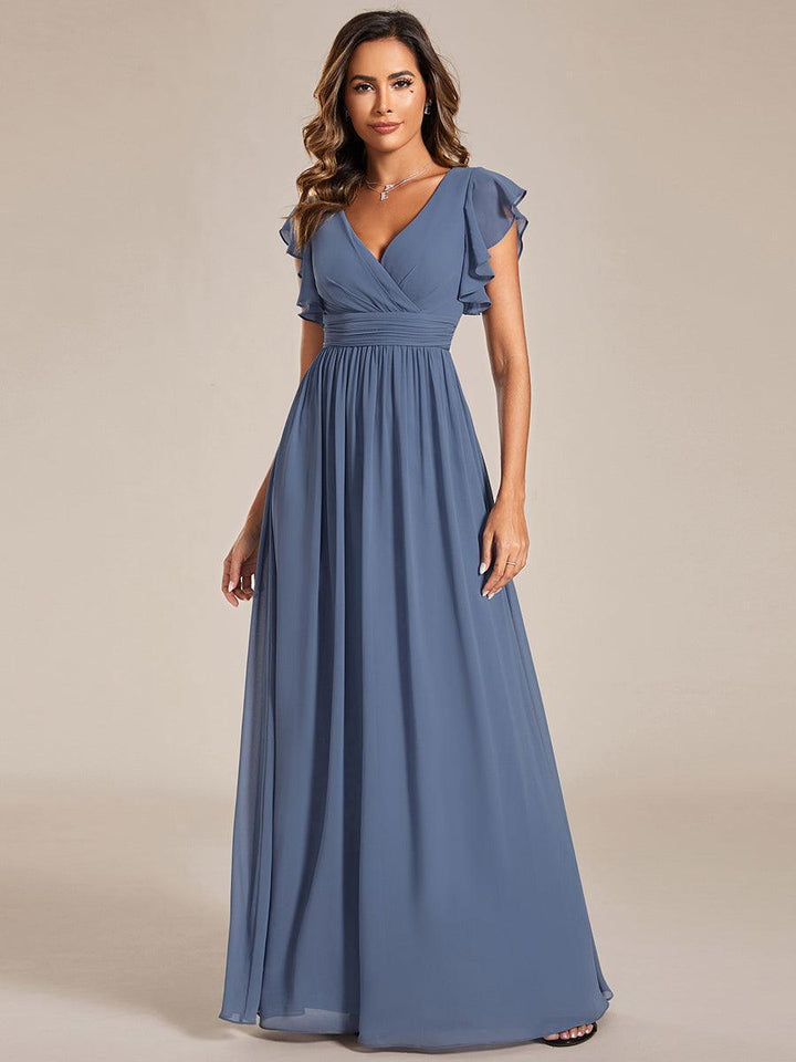 ever LILYANA|Abito da damigella in chiffon con maniche plissettate e scollatura sul retro