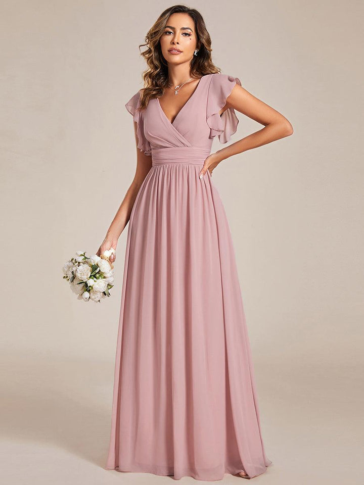 ever LILYANA|Abito da damigella in chiffon con maniche plissettate e scollatura sul retro