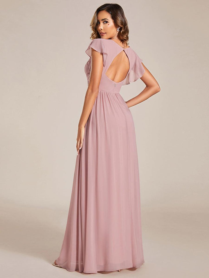 ever LILYANA|Abito da damigella in chiffon con maniche plissettate e scollatura sul retro