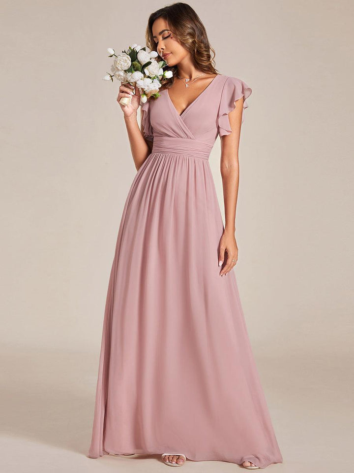 ever LILYANA|Abito da damigella in chiffon con maniche plissettate e scollatura sul retro