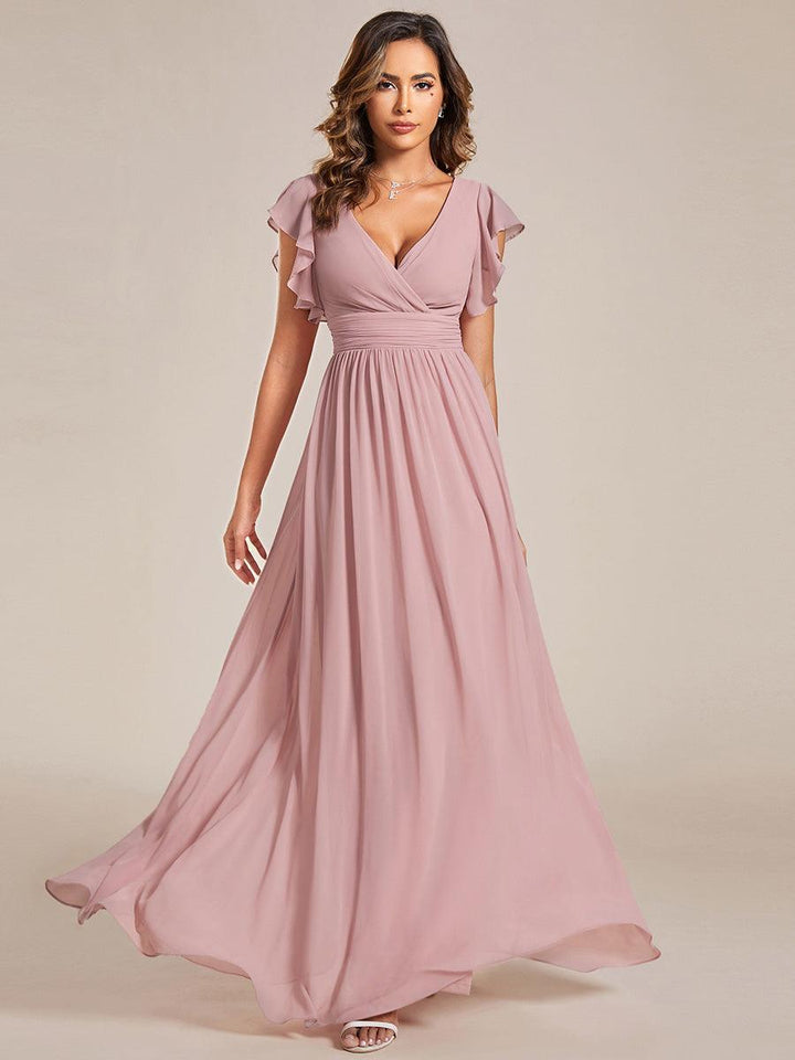ever LILYANA|Abito da damigella in chiffon con maniche plissettate e scollatura sul retro