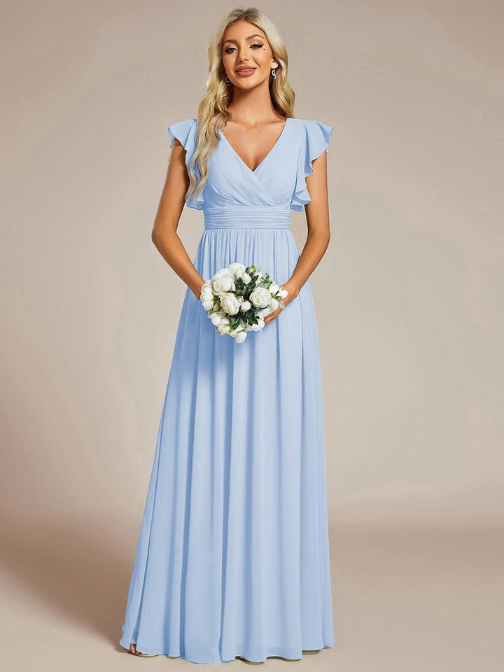 ever LILYANA|Abito da damigella in chiffon con maniche plissettate e scollatura sul retro