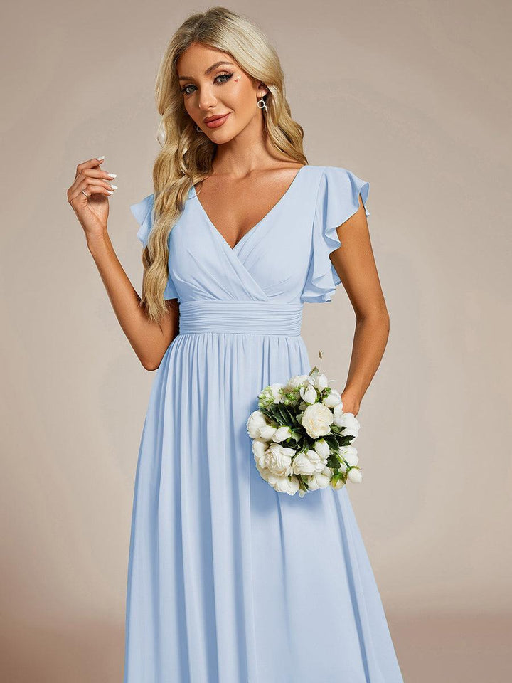 ever LILYANA|Abito da damigella in chiffon con maniche plissettate e scollatura sul retro