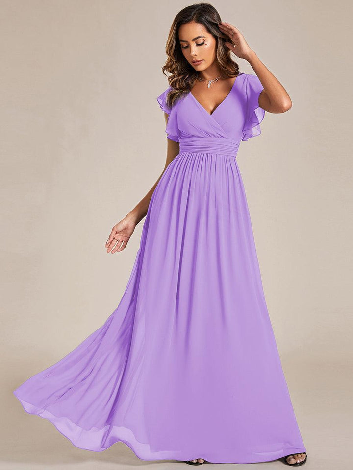 ever LILYANA|Abito da damigella in chiffon con maniche plissettate e scollatura sul retro