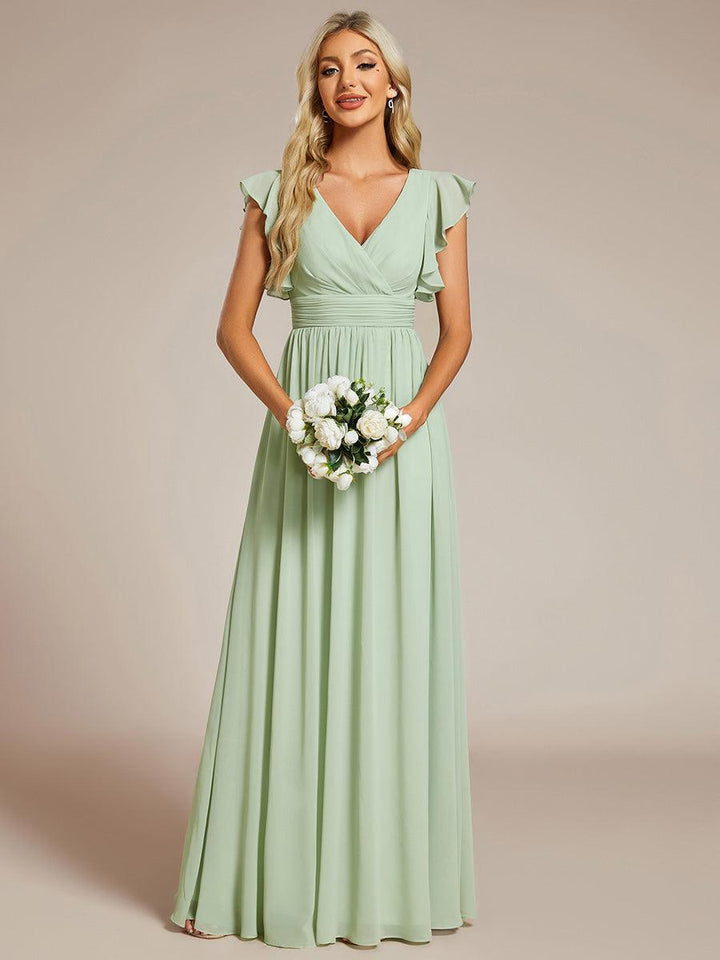 ever LILYANA|Abito da damigella in chiffon con maniche plissettate e scollatura sul retro