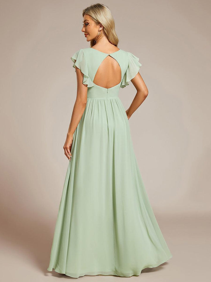 ever LILYANA|Abito da damigella in chiffon con maniche plissettate e scollatura sul retro