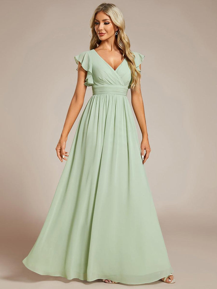 ever LILYANA|Abito da damigella in chiffon con maniche plissettate e scollatura sul retro