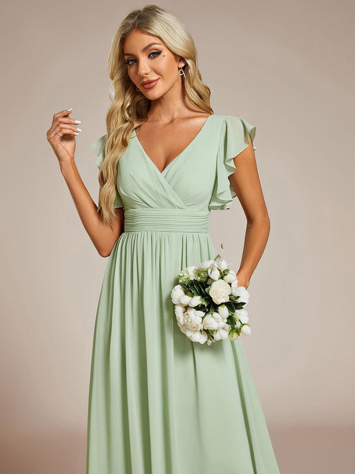 ever LILYANA|Abito da damigella in chiffon con maniche plissettate e scollatura sul retro