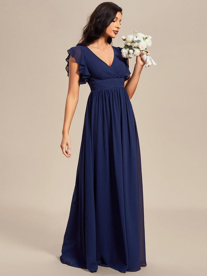ever LILYANA|Abito da damigella in chiffon con maniche plissettate e scollatura sul retro