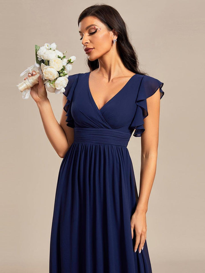 ever LILYANA|Abito da damigella in chiffon con maniche plissettate e scollatura sul retro