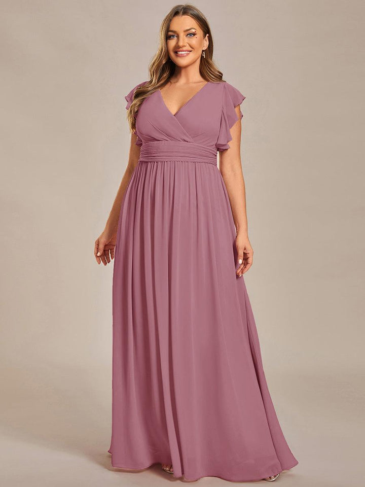 ever LILYANA|Abito da damigella in chiffon con maniche plissettate e scollatura sul retro