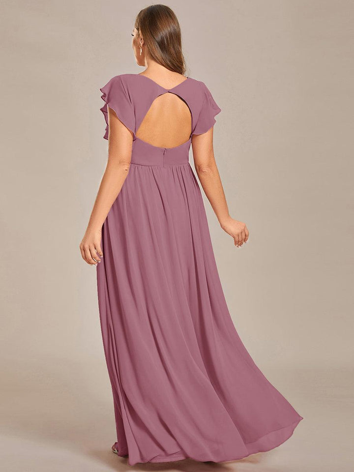 ever LILYANA|Abito da damigella in chiffon con maniche plissettate e scollatura sul retro