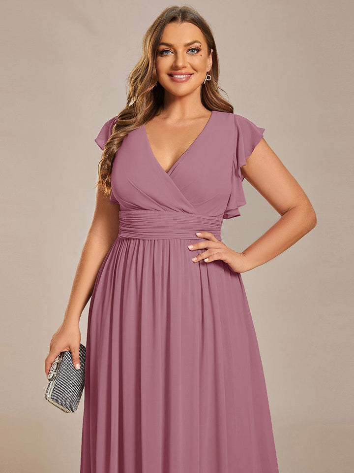 ever LILYANA|Abito da damigella in chiffon con maniche plissettate e scollatura sul retro