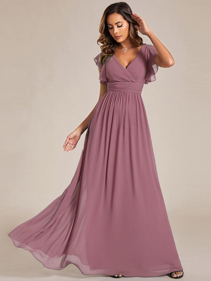 ever LILYANA|Abito da damigella in chiffon con maniche plissettate e scollatura sul retro