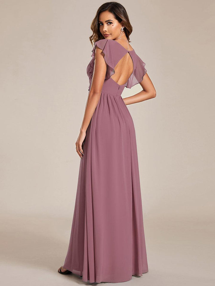ever LILYANA|Abito da damigella in chiffon con maniche plissettate e scollatura sul retro