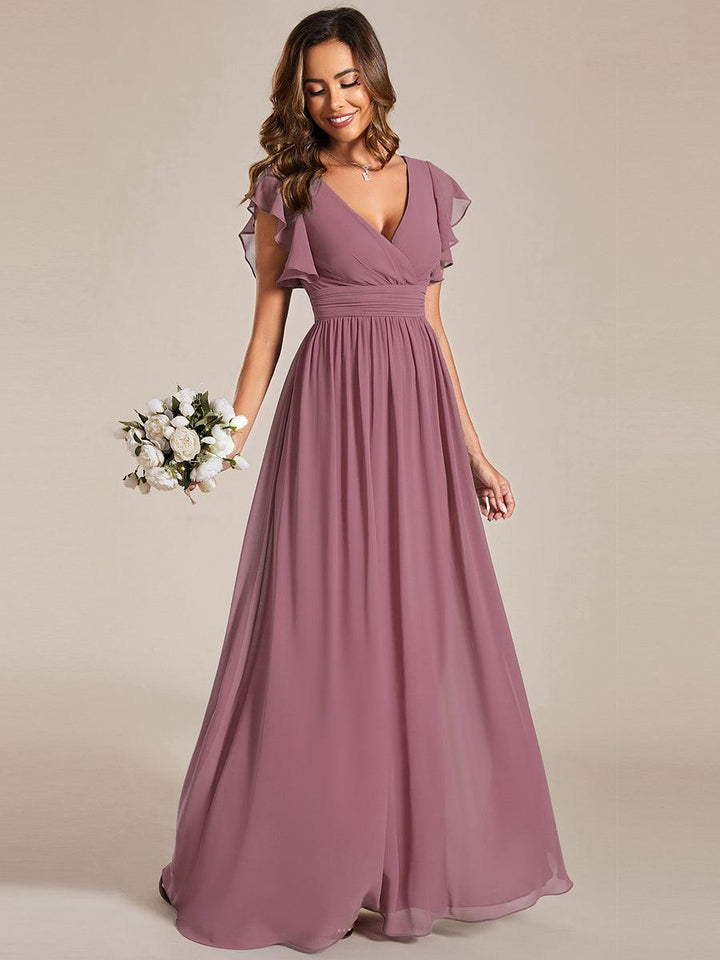 ever LILYANA|Abito da damigella in chiffon con maniche plissettate e scollatura sul retro
