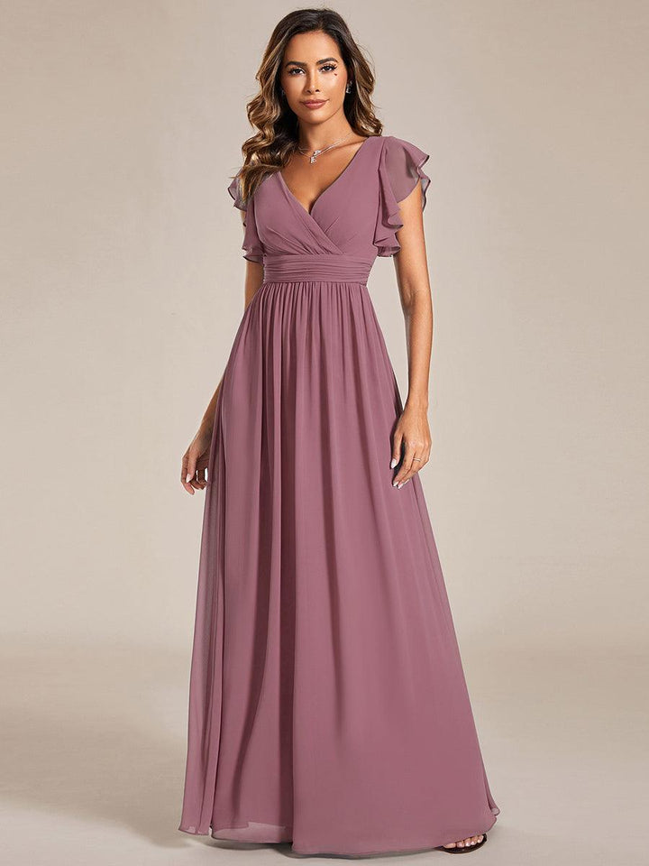 ever LILYANA|Abito da damigella in chiffon con maniche plissettate e scollatura sul retro