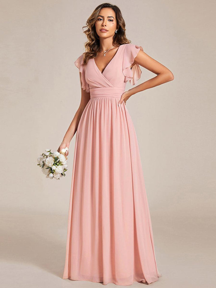 ever LILYANA|Abito da damigella in chiffon con maniche plissettate e scollatura sul retro