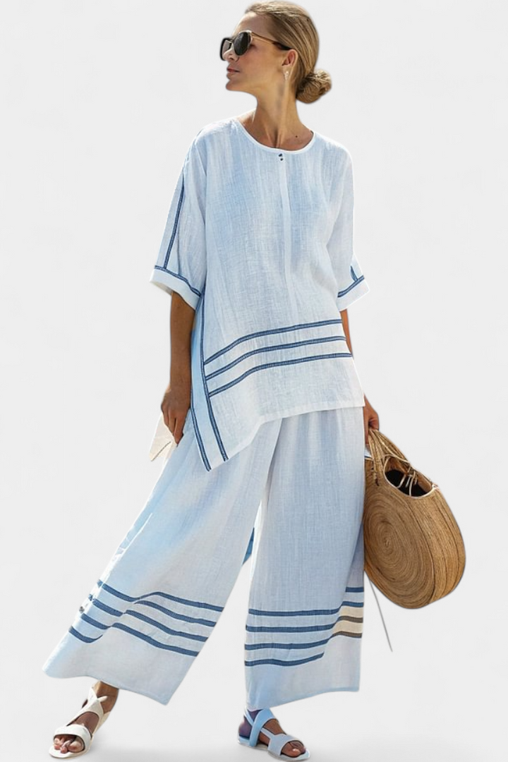 Completo di pantaloni ampi a righe con taglio irregolare - stile moderno e confortevole