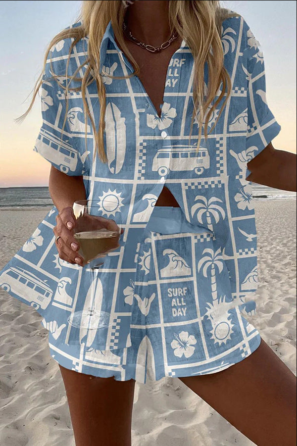 Trenara™ | Elegante completo corto in lino con stampa Caravan per un look raffinato e alla moda
