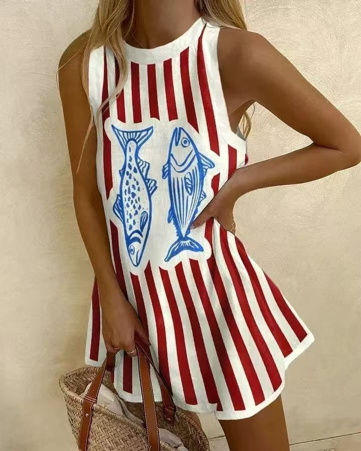 Delara™ | Elegante mini abito con affascinante stampa di pesce