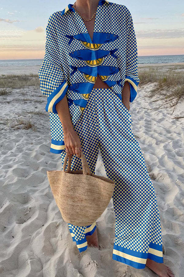 Trivela™ | Elegante set di biancheria con vivace stampa di sardine e limoni