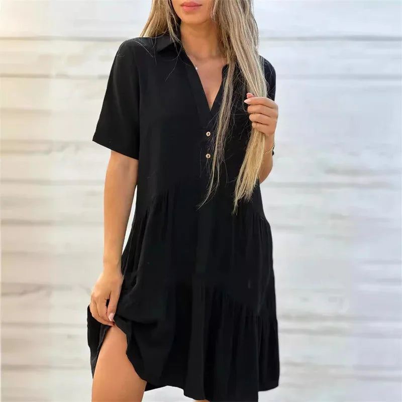 Sofia | Elegante abito estivo leggero con bottoni e linea svasata per un look fresco e raffinato