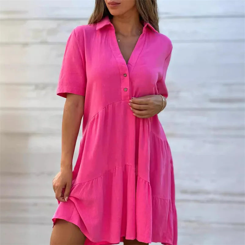 Sofia | Elegante abito estivo leggero con bottoni e linea svasata per un look fresco e raffinato