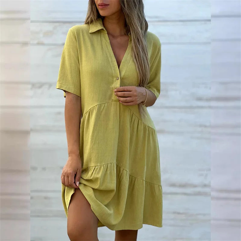 Sofia | Elegante abito estivo leggero con bottoni e linea svasata per un look fresco e raffinato