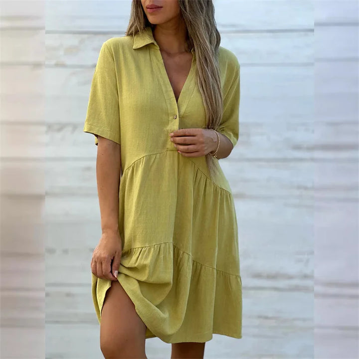 Sofia | Elegante abito estivo leggero con bottoni e linea svasata per un look fresco e raffinato