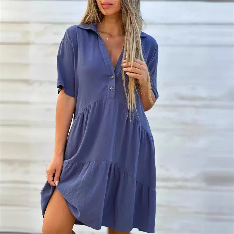 Sofia | Elegante abito estivo leggero con bottoni e linea svasata per un look fresco e raffinato
