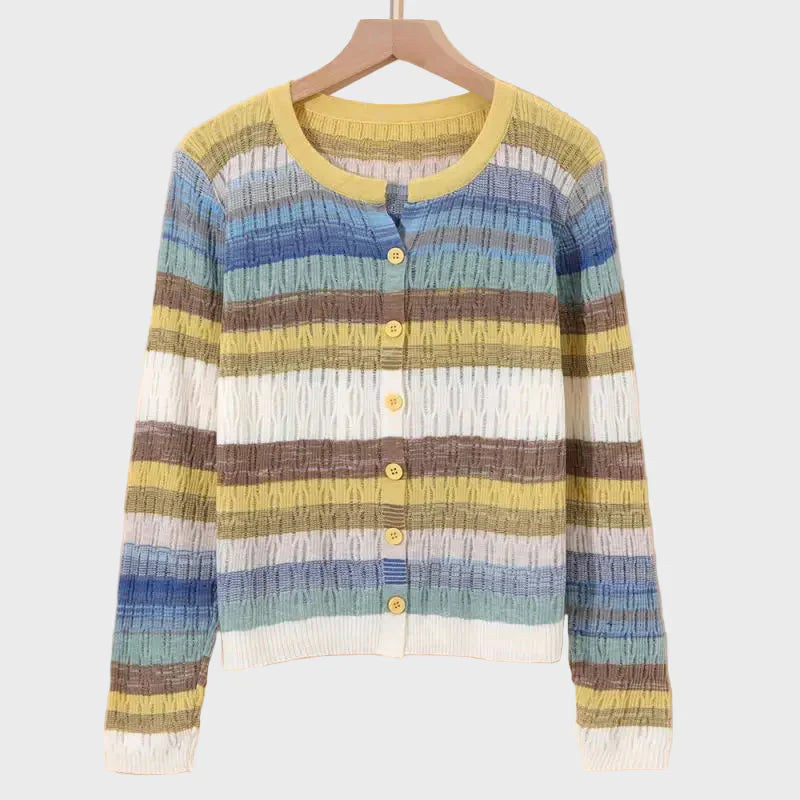 Cardigan in Maglia con Design a Righe Ispirato allo Stile Retrò