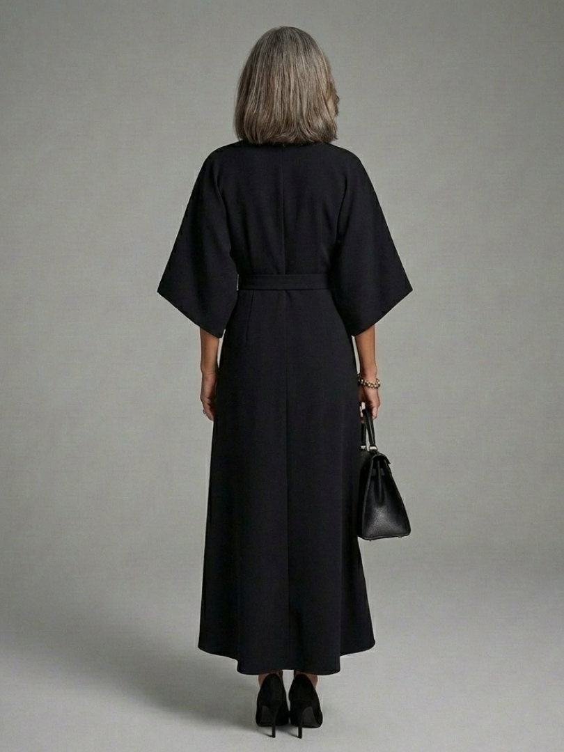 Sirenetta | Abito Midi Asimmetrico con Manica a Cappotto e Vita Definita