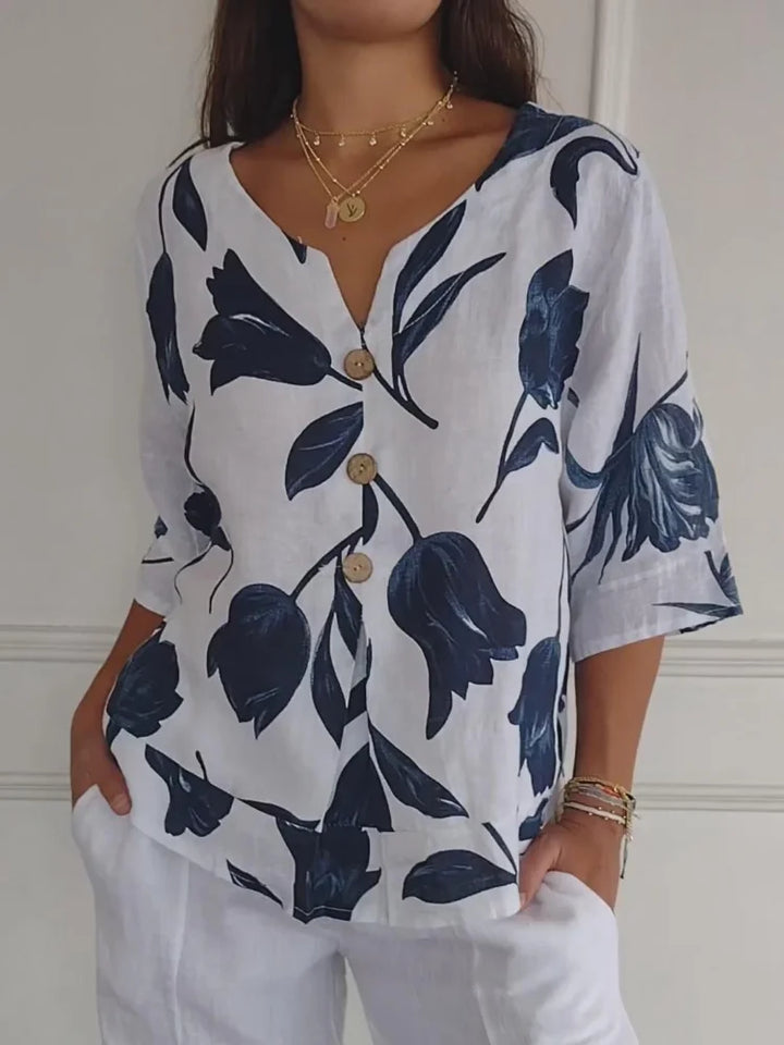 Sanne™ | Blusa a Bottoni Floreale