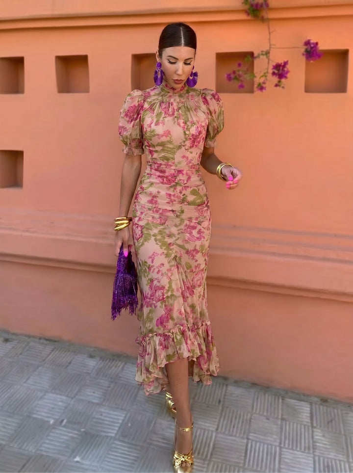 Mae | Abito Lungo Vintage a Stampa Rose