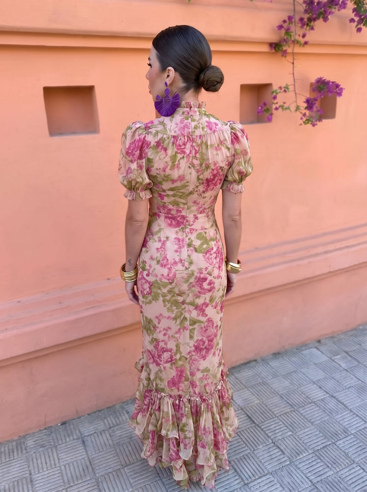 Mae | Abito Lungo Vintage a Stampa Rose