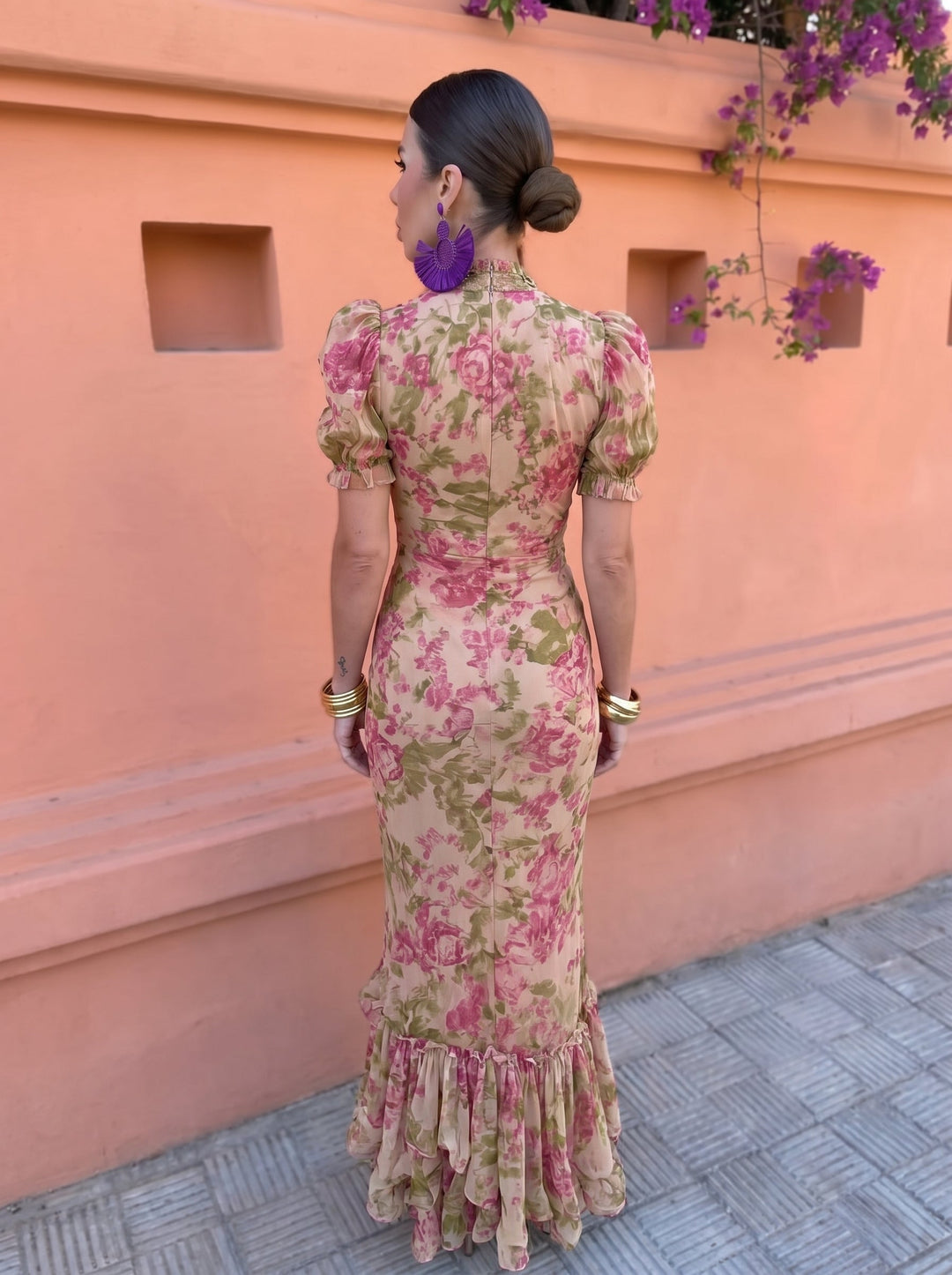 Mae | Abito Lungo Vintage a Stampa Rose