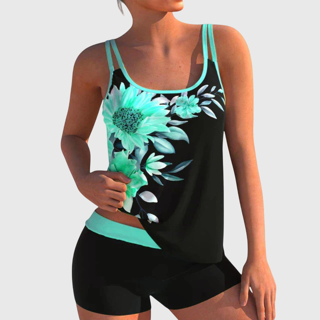 Flor – Tankini floreale con pantaloni corti, effetto pancia piatta