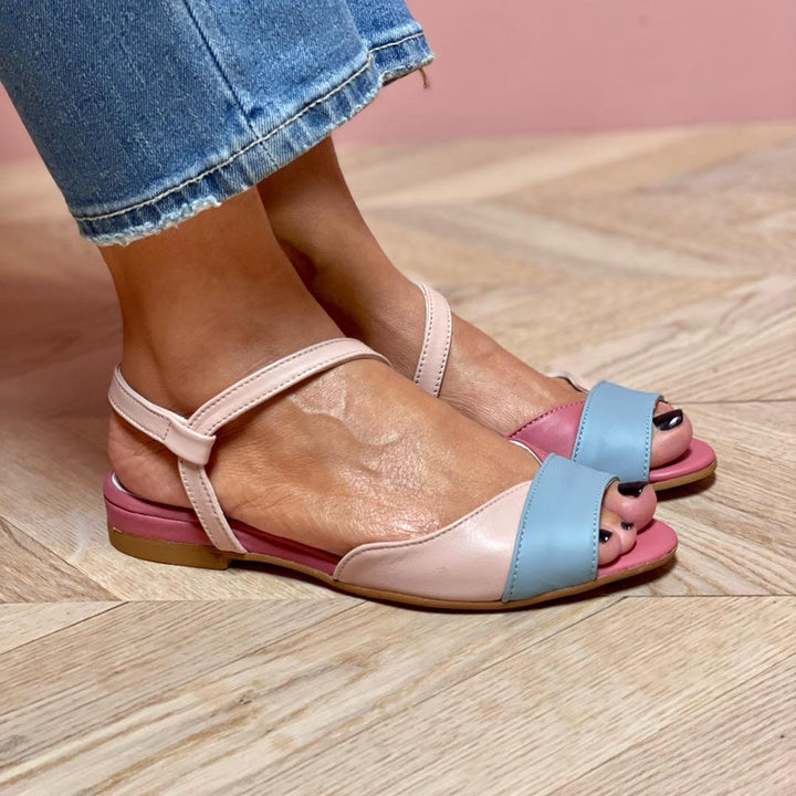 Ellela™ | Eleganti sandali rosa asimmetrici con dettagli a blocchi di colore