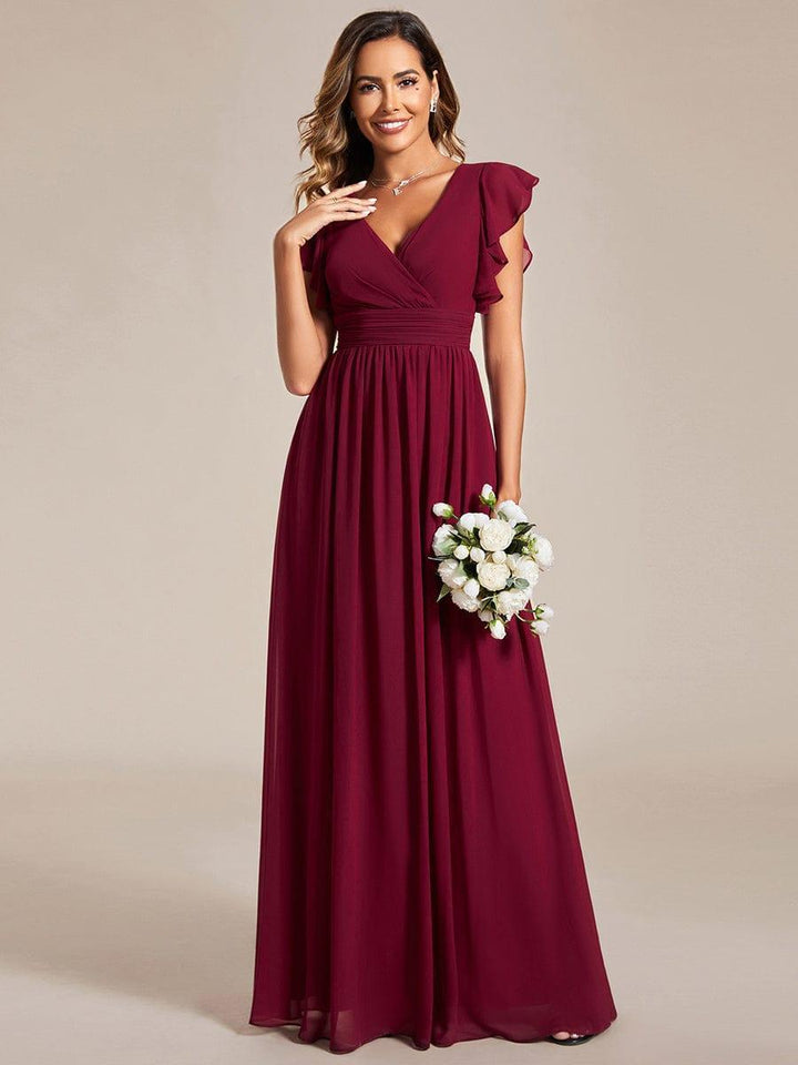 ever LILYANA|Abito da damigella in chiffon con maniche plissettate e scollatura sul retro