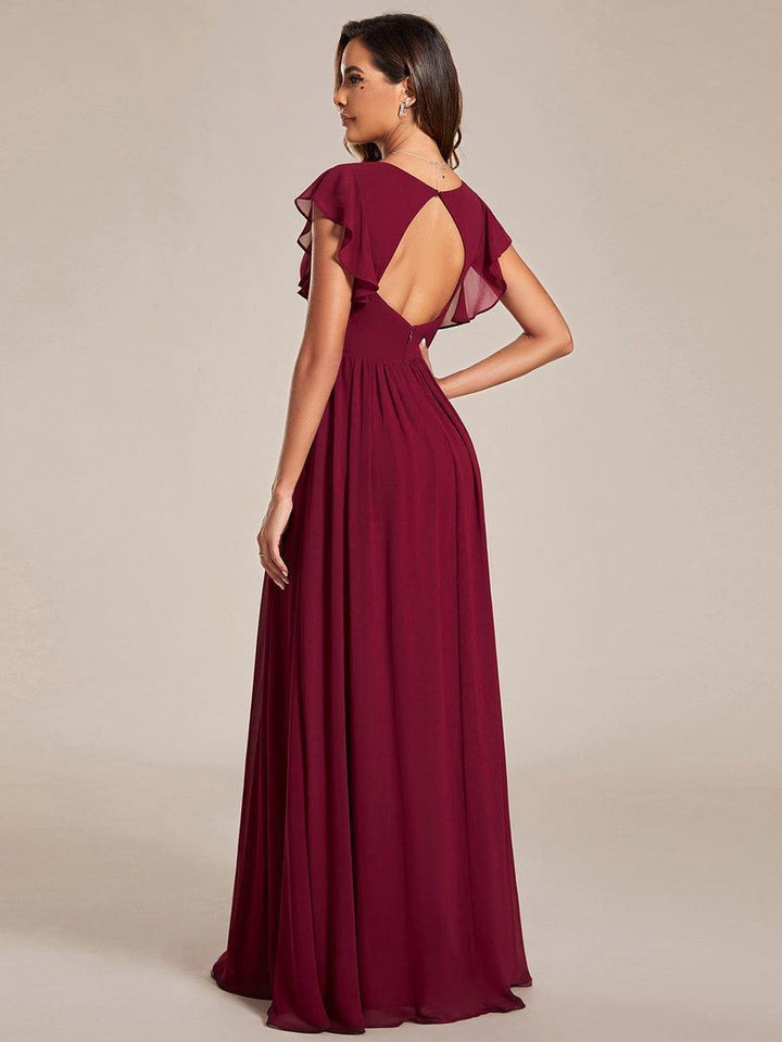 ever LILYANA|Abito da damigella in chiffon con maniche plissettate e scollatura sul retro