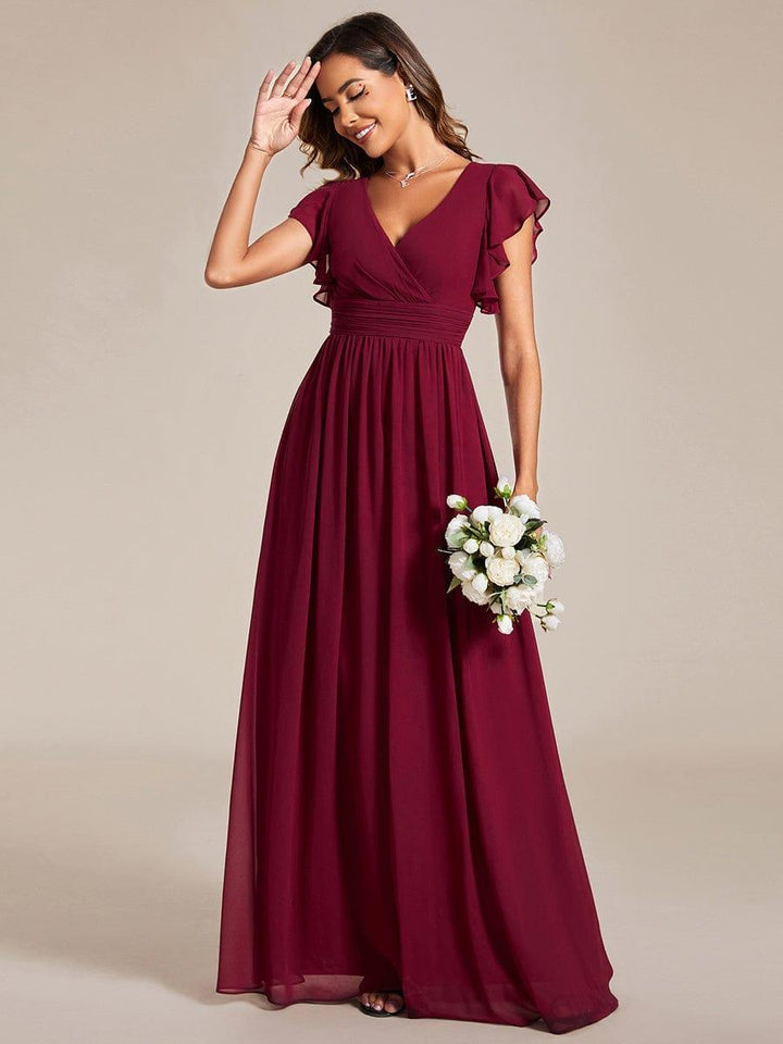 ever LILYANA|Abito da damigella in chiffon con maniche plissettate e scollatura sul retro