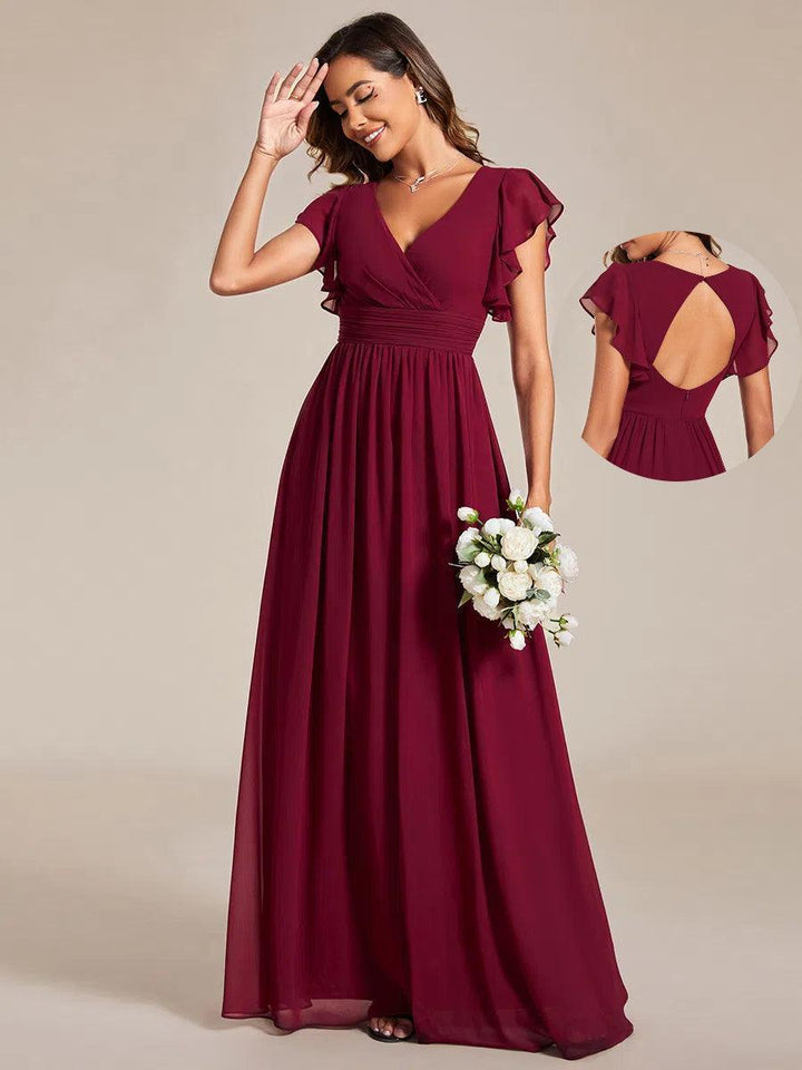 ever LILYANA|Abito da damigella in chiffon con maniche plissettate e scollatura sul retro