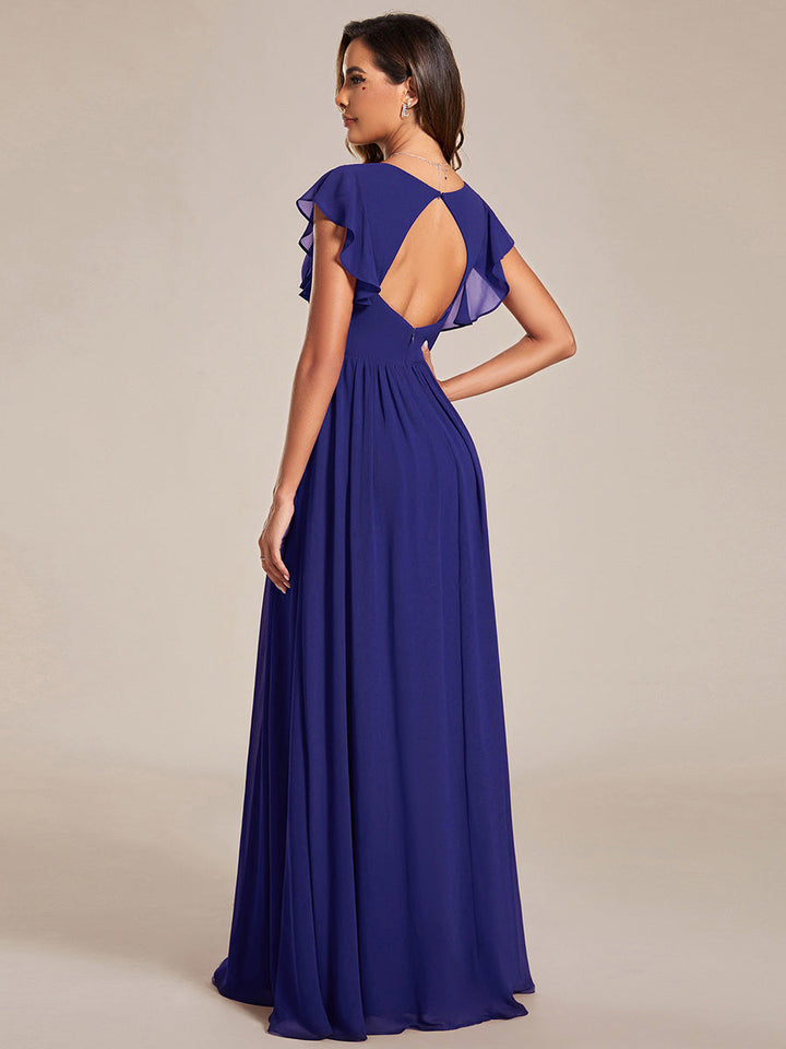 ever LILYANA|Abito da damigella in chiffon con maniche plissettate e scollatura sul retro